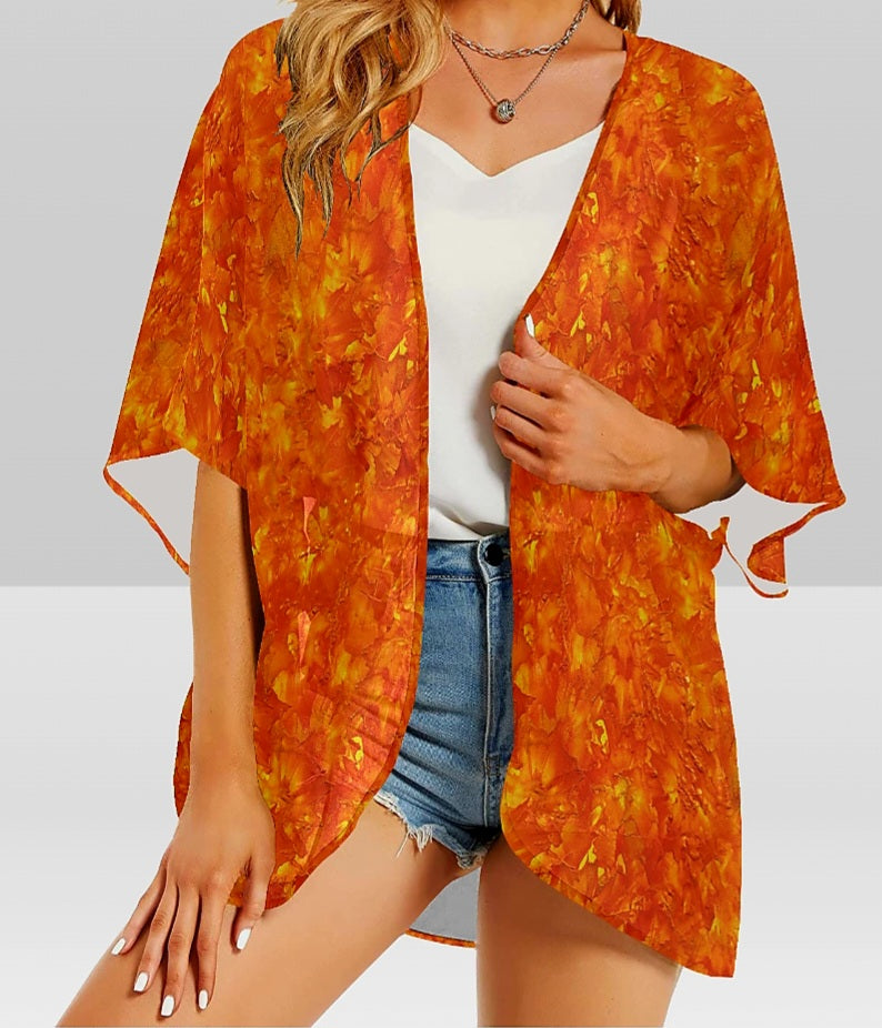 Orange Sunset Short Kimono | Women's Lightweight Boho Cover-Up