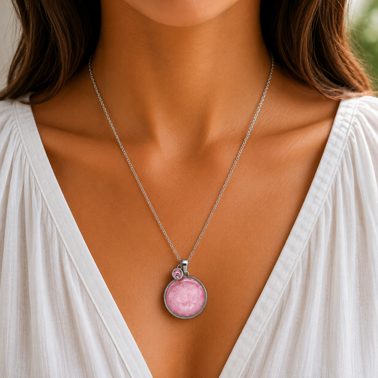 October Birthstone Necklace Gift Set | Pink Opal Pendant with Keepsake Card | Handmade Birthday Gift for Her